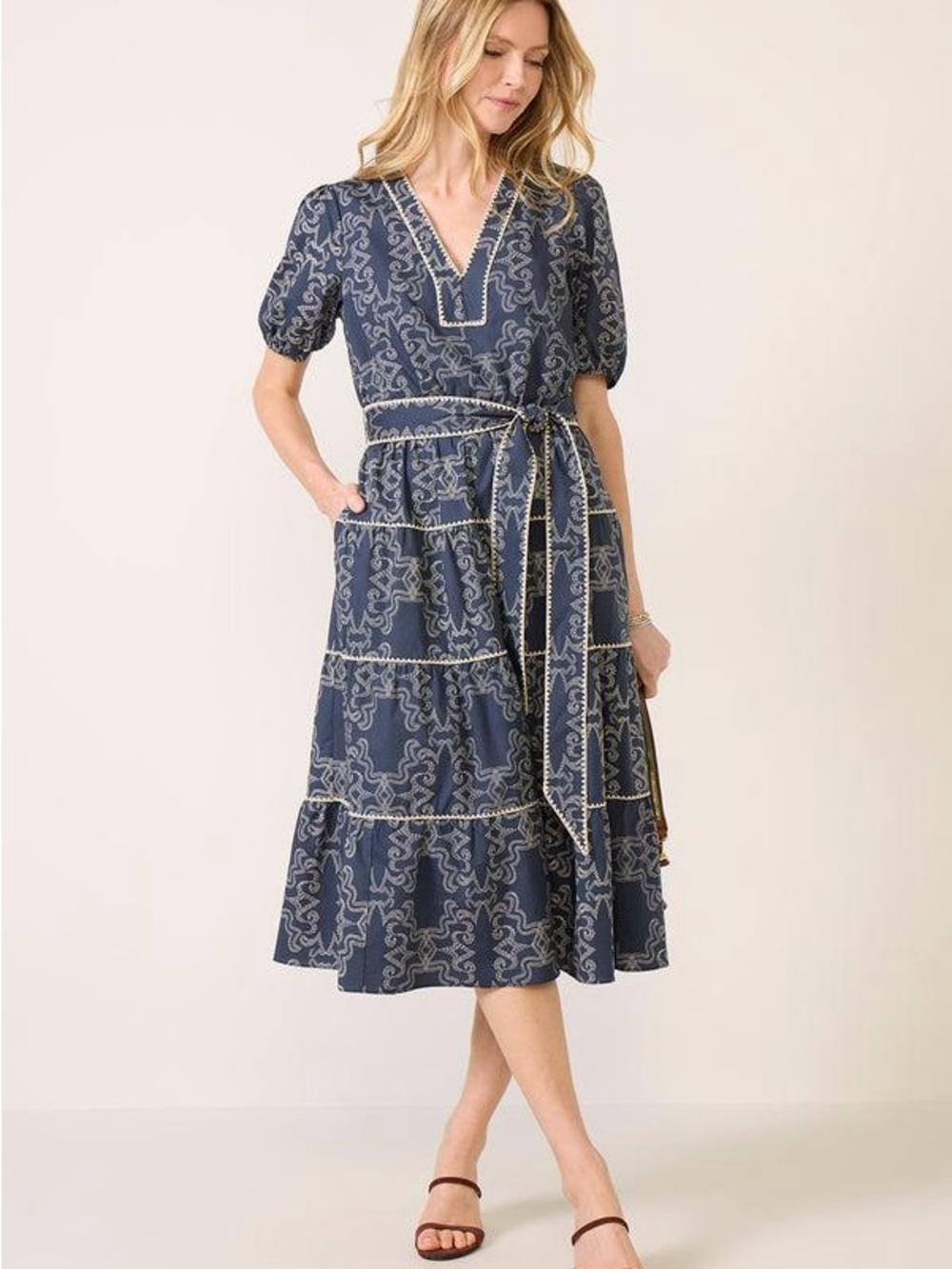 Hutch Navy Printed Wrap Midi Dress